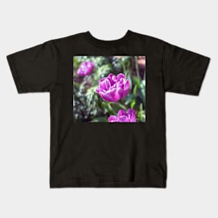 Purple peony flowered tulip Kids T-Shirt